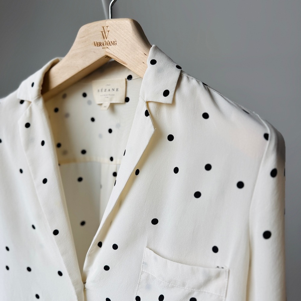 Sézane Florence Shirt in Ecru with Black Polka Dots